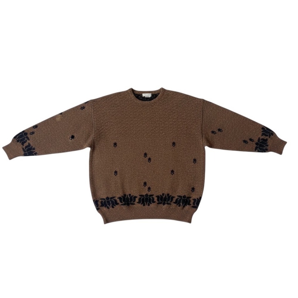 Vintage Carlo Lana Italian Grandpa Sweater Brown Knit Intarsia SZ L Italy Sz 50